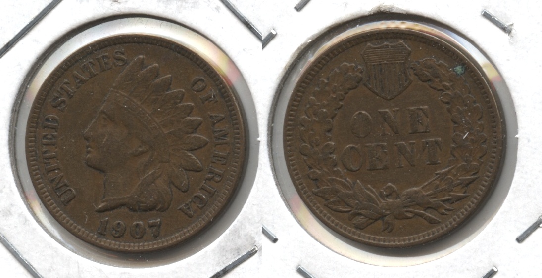 1907 Indian Head Cent VF-20 #cn Reverse Spot