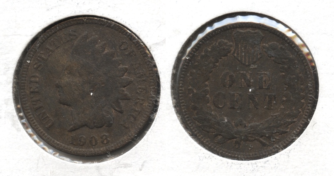 1908-S Indian Head Cent Good-4 #c Bit Rough
