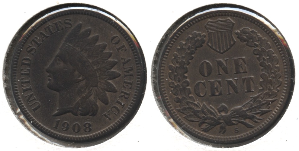 1908-S Indian Head Cent VF-20 #b Old Cleaning
