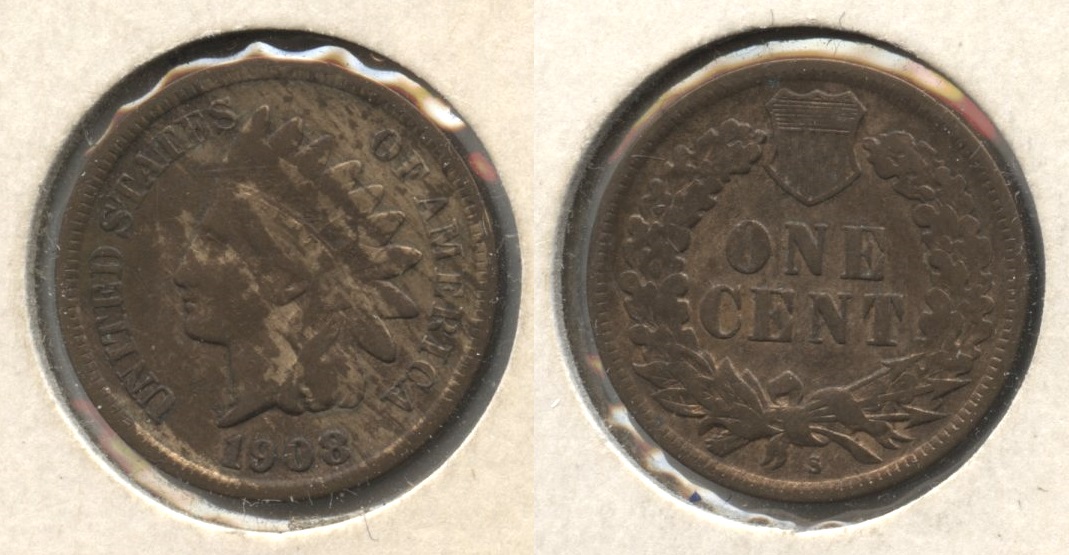 1908-S Indian Head Cent VG-8 #f Patchy Color