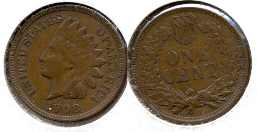1908 Indian Head Cent AU-50 f