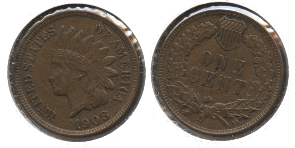 1908 Indian Head Cent AU-55 #c Reverse Mark