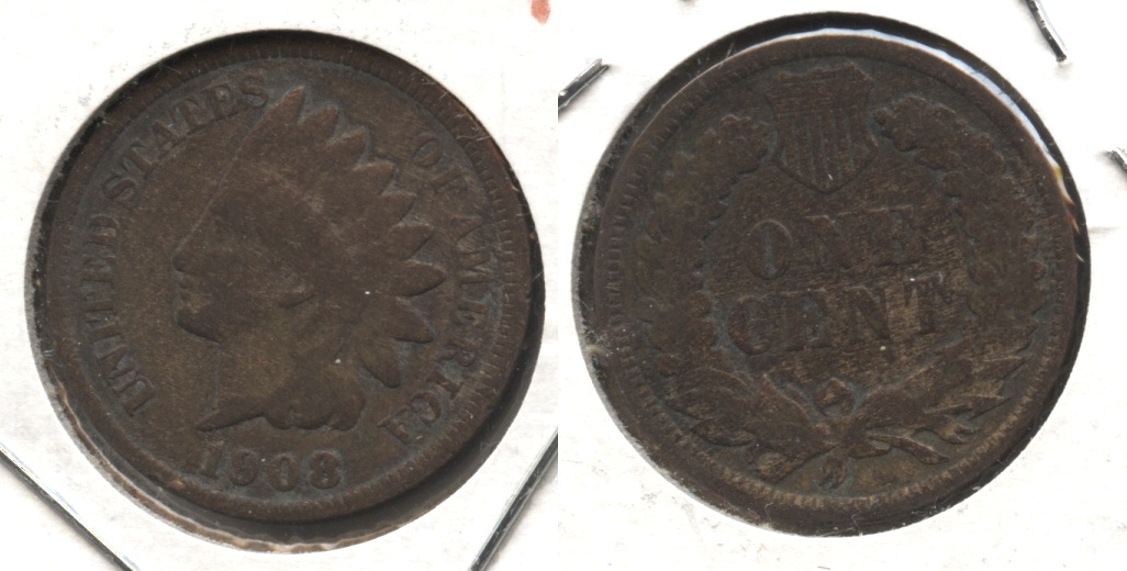 1908 Indian Head Cent Good-4 #b Cleaned Retoned
