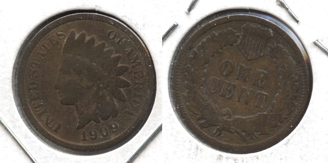 1909 Indian Head Cent Good-4 #ao Cleaned Retoned