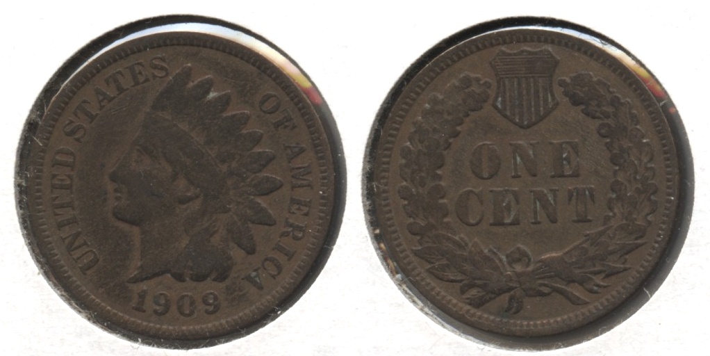 1909 Indian Head Cent Good-4 #p Cleaned Retoned