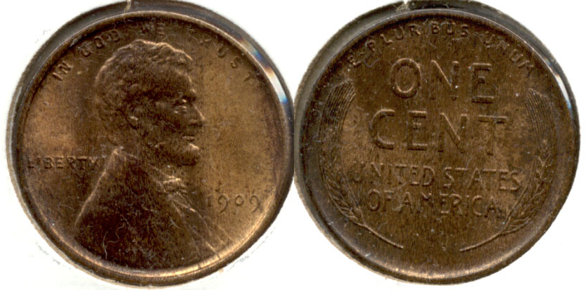 1909 Lincoln Cent MS-63 Red Brown a