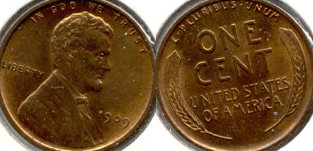 1909 Lincoln Cent MS-63 Red Brown c