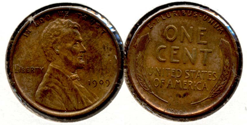1909 VDB Lincoln Cent AU-55 ar Cleaned