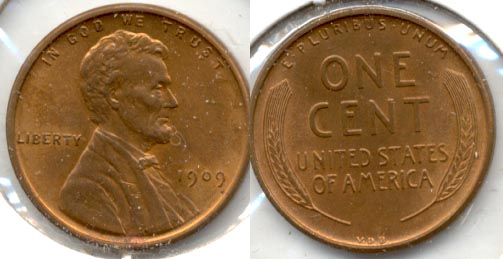 1909 VDB Lincoln Cent MS-63 Red Brown c
