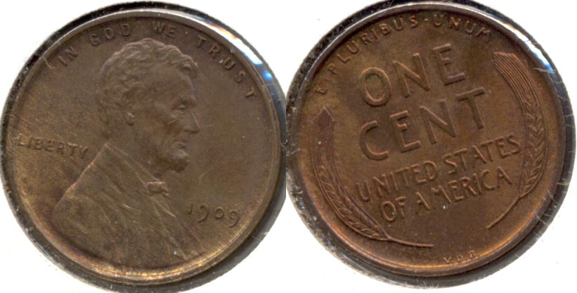 1909 VDB Lincoln Cent MS-63 Red Brown r