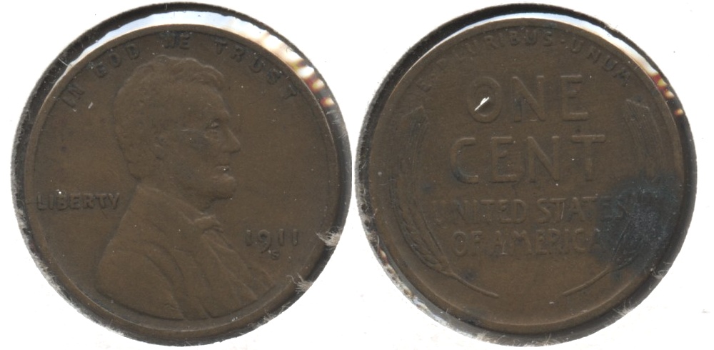 1911-S Lincoln Cent Fine-12 #a Reverse Corrosion