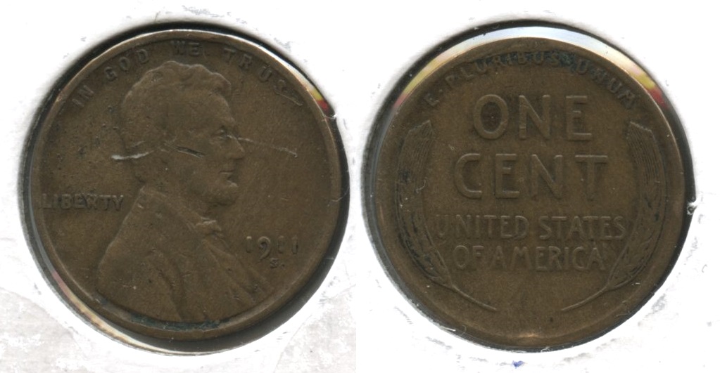 1911-S Lincoln Cent Fine-12 #o Damage