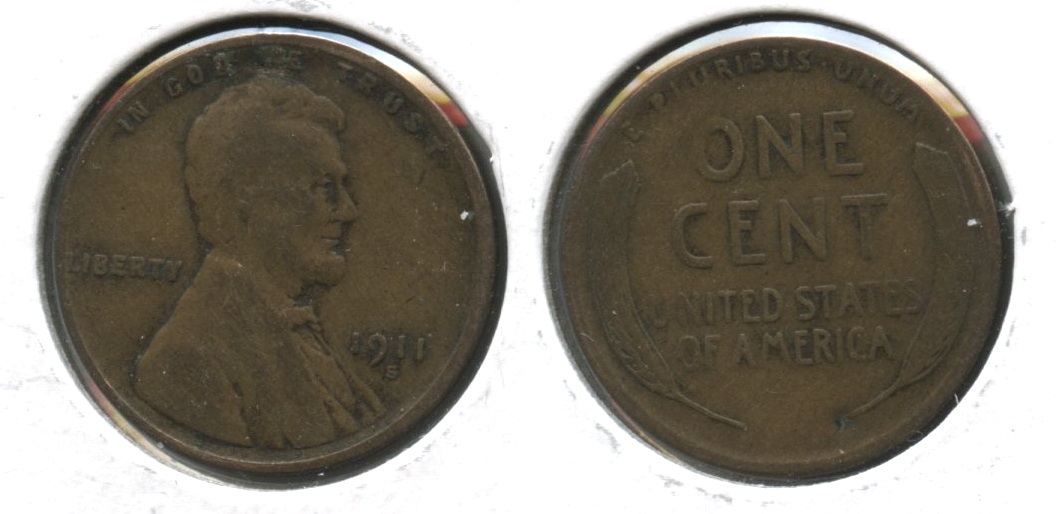 1911-S Lincoln Cent VG-8 #s Reverse Pit