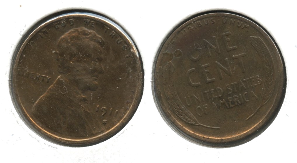 1911-S Lincoln Cent VG-8 #x Cleaned