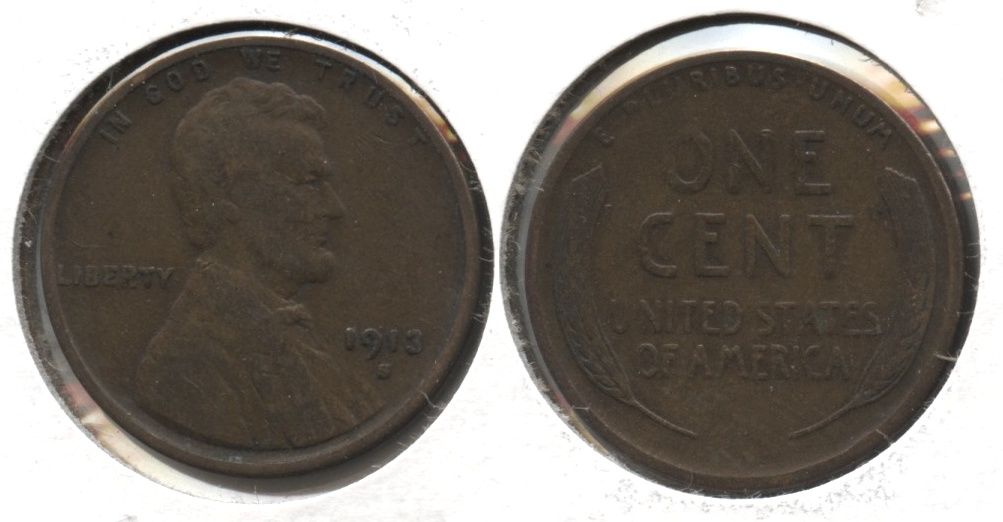 1913-S Lincoln Cent Fine-12 #b