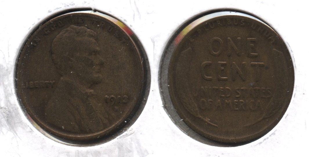 1913-S Lincoln Cent VG-8 #c Old Cleaning