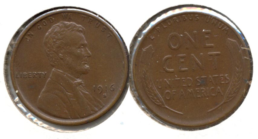 1916-S Lincoln Cent MS-60 Brown