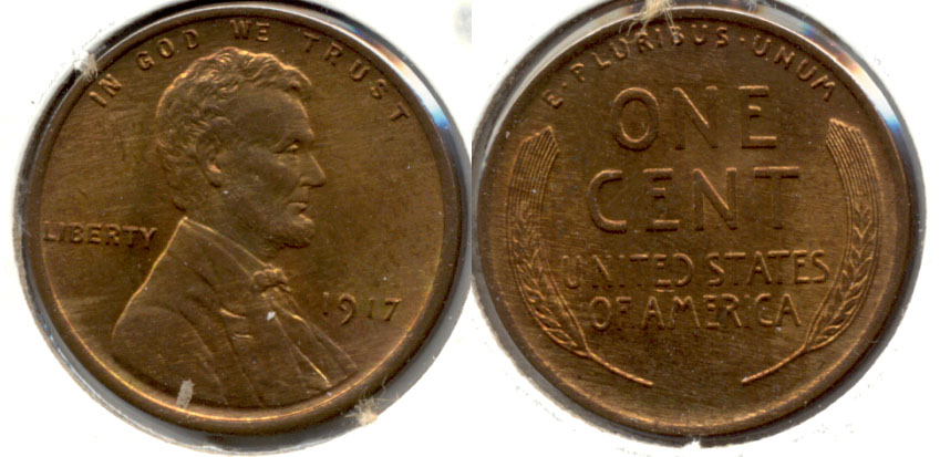 1917 Lincoln Cent MS-63 Red Brown b