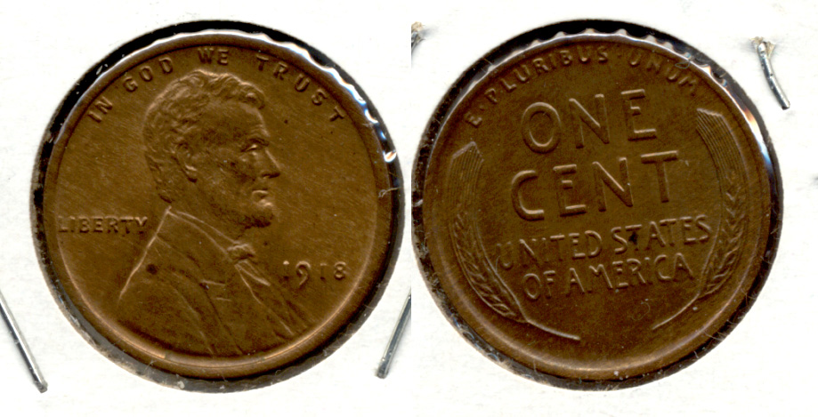1918 Lincoln Cent MS-63 Red Brown a