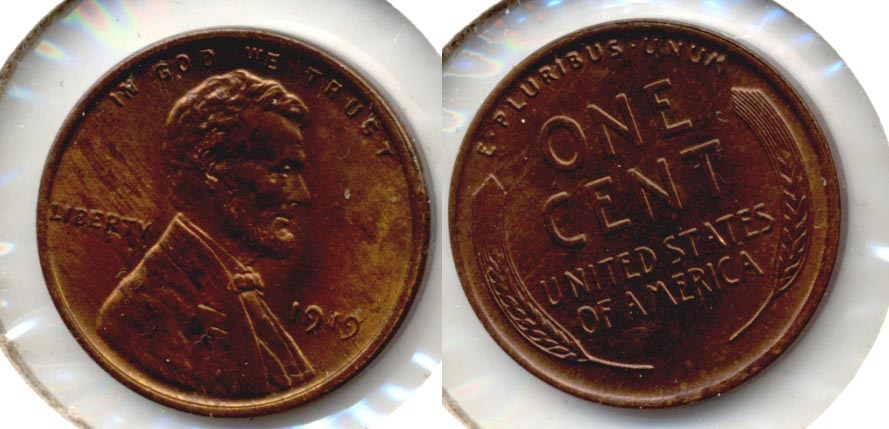 1919 Lincoln Cent MS-63 Red Brown a