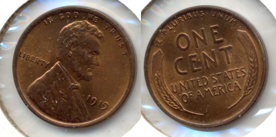 1919 Lincoln Cent MS-63 Red Brown d