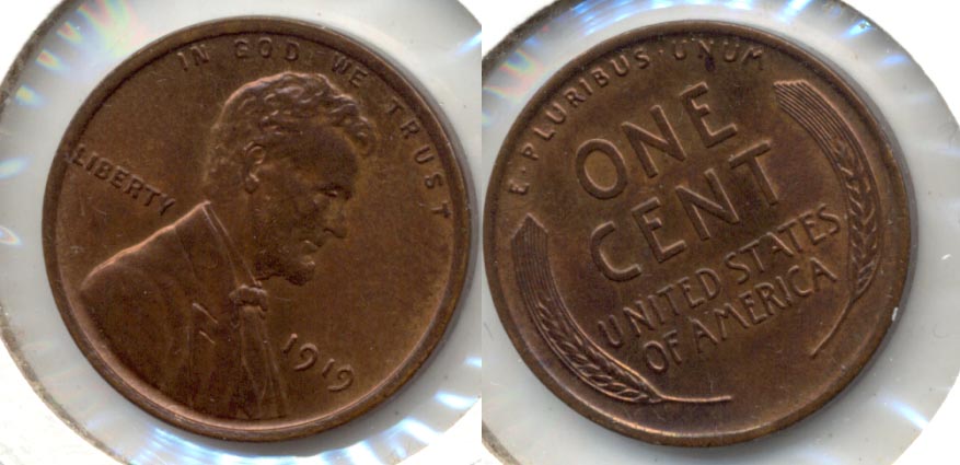1919 Lincoln Cent MS-63 Red Brown e