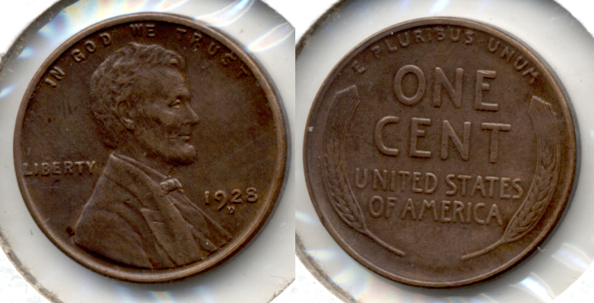 1928-D Lincoln Cent AU-50 h Cleaned Retoned
