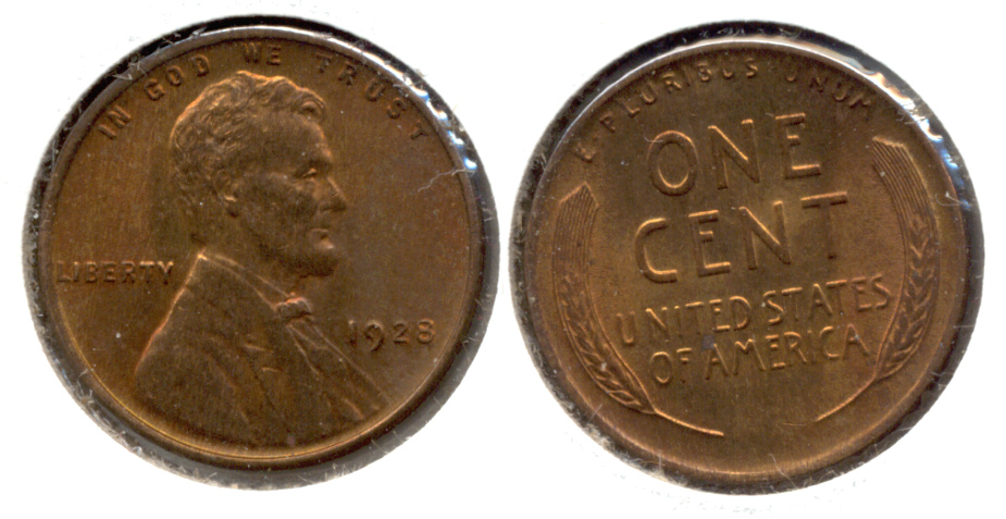 1928 Lincoln Cent MS-63 Red Brown b