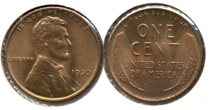 1930 Lincoln Cent MS-60 Red Brown b