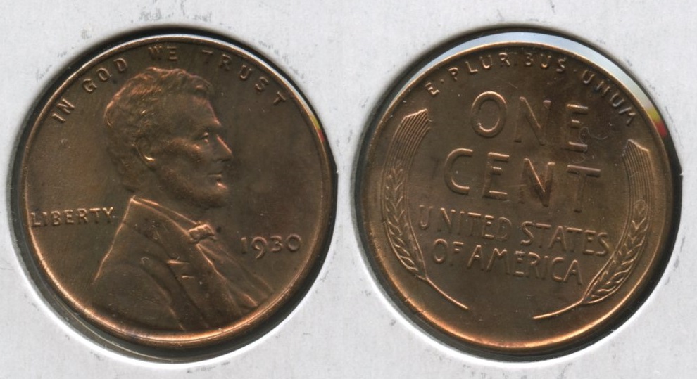 1930 Lincoln Cent MS-60 Red Brown #m