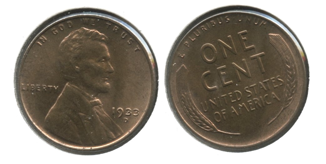 1933-D Lincoln Cent MS-63 Red Brown