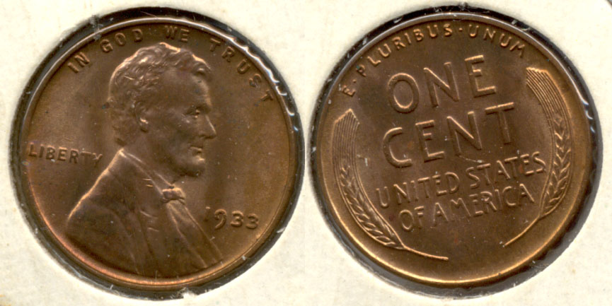 1933 Lincoln Cent MS-60 Red Brown