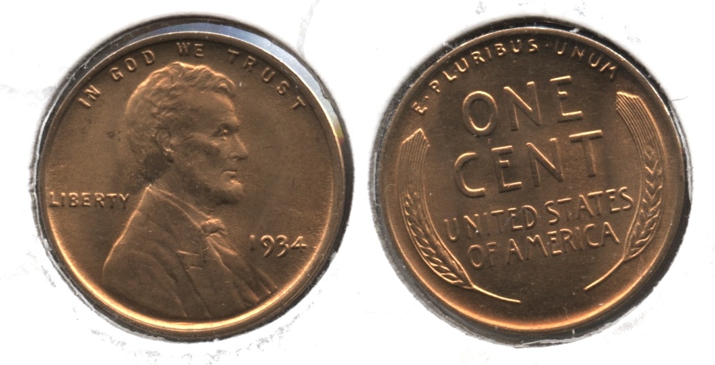 1934 Lincoln Cent MS-62 Red