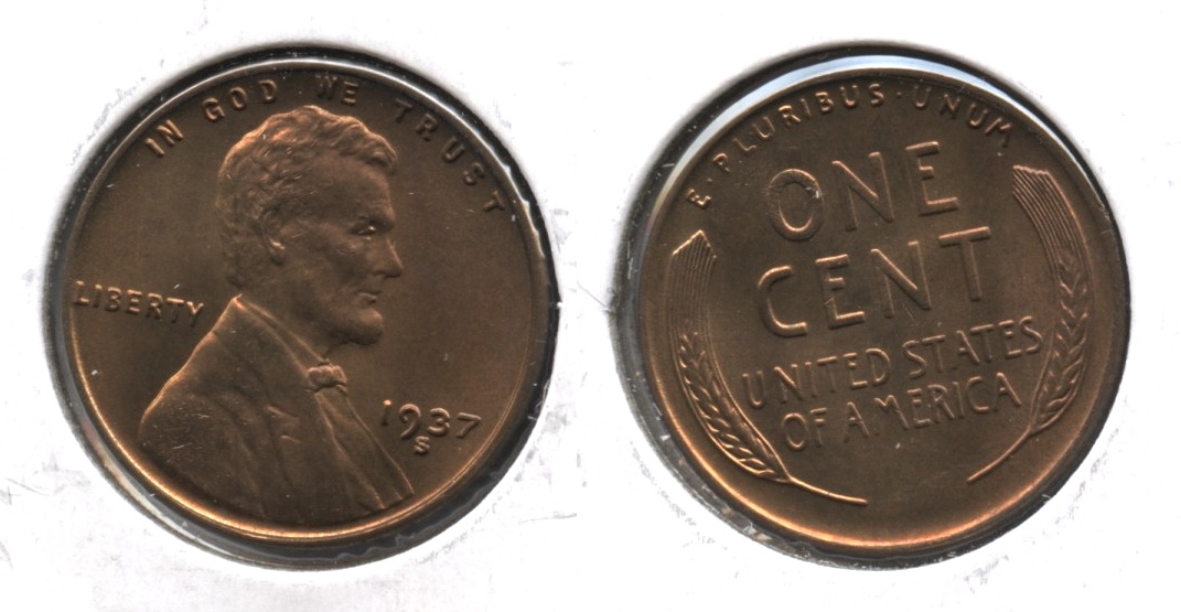 1937-S Lincoln Cent MS-63 Red Brown #a