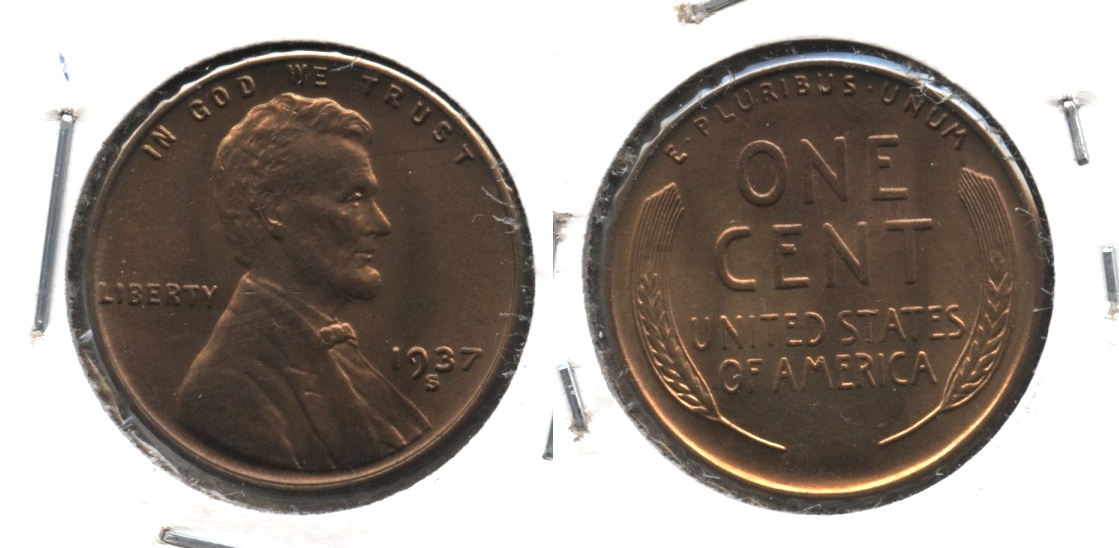 1937-S Lincoln Cent MS-63 Red Brown #f