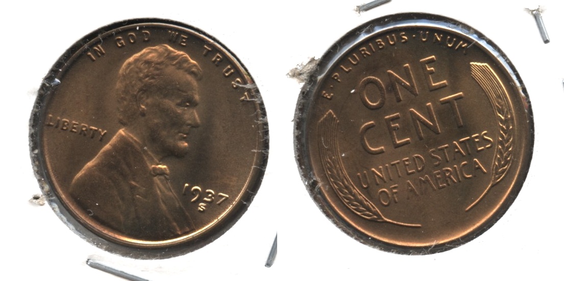 1937-S Lincoln Cent MS-64 Red Brown #d