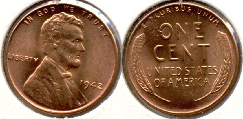 1942 Lincoln Cent MS-62 Red a