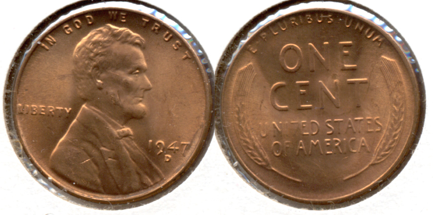 1947-D Lincoln Cent MS-62 Red f