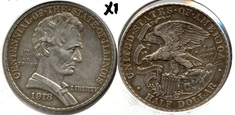 1918 Lincoln Illinois Centennial Commemorative Half Dollar EF-45