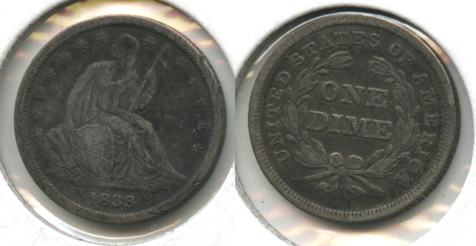 1838 Small Stars Seated Liberty Dime VF-20