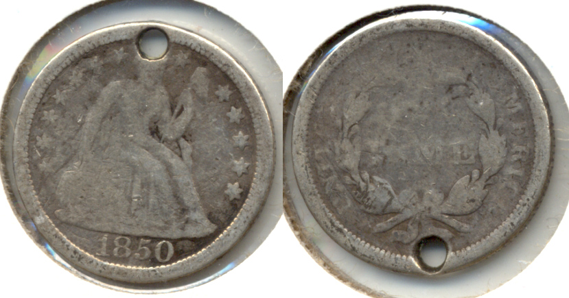 1850 Seated Liberty Dime AG-3 Holed