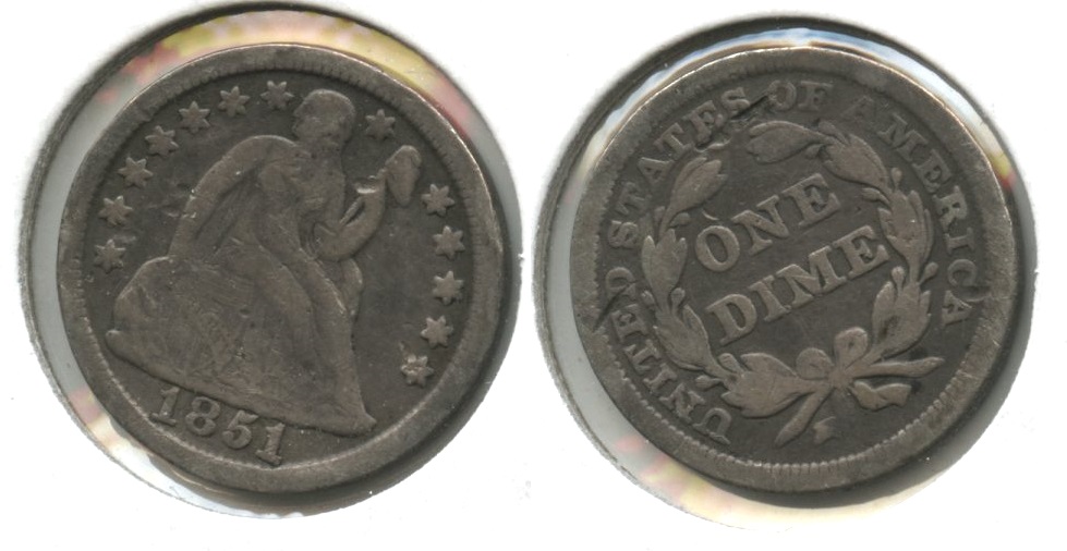 1851 Seated Liberty Dime VG-8 Reverse Marks