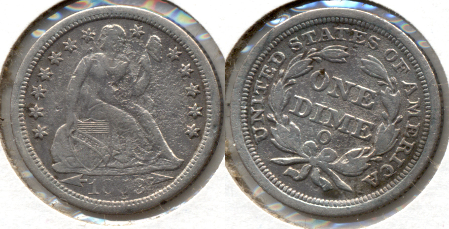 1853-O Arrows Seated Liberty Dime Fine-12 Porous