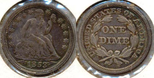 1853 Arrows Seated Liberty Dime EF-40