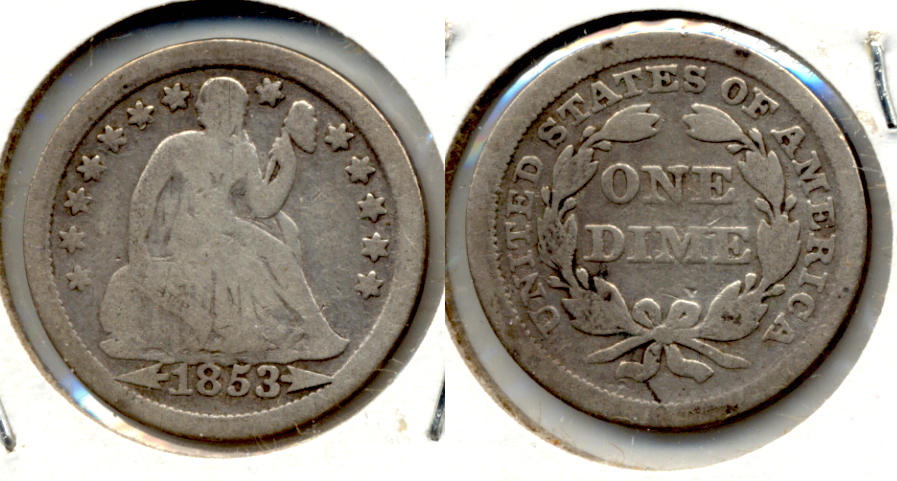 1853 Arrows Seated Liberty Dime Good-4 c