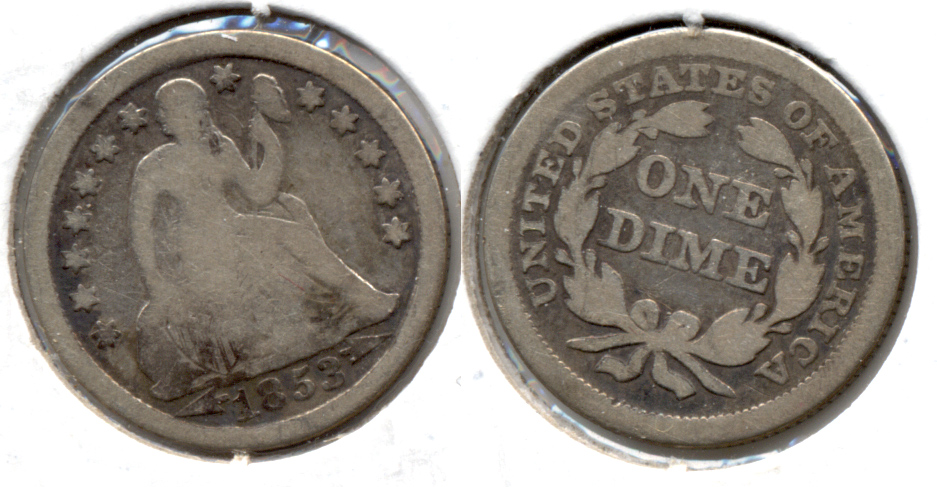 1853 Arrows Seated Liberty Dime Good-4 m