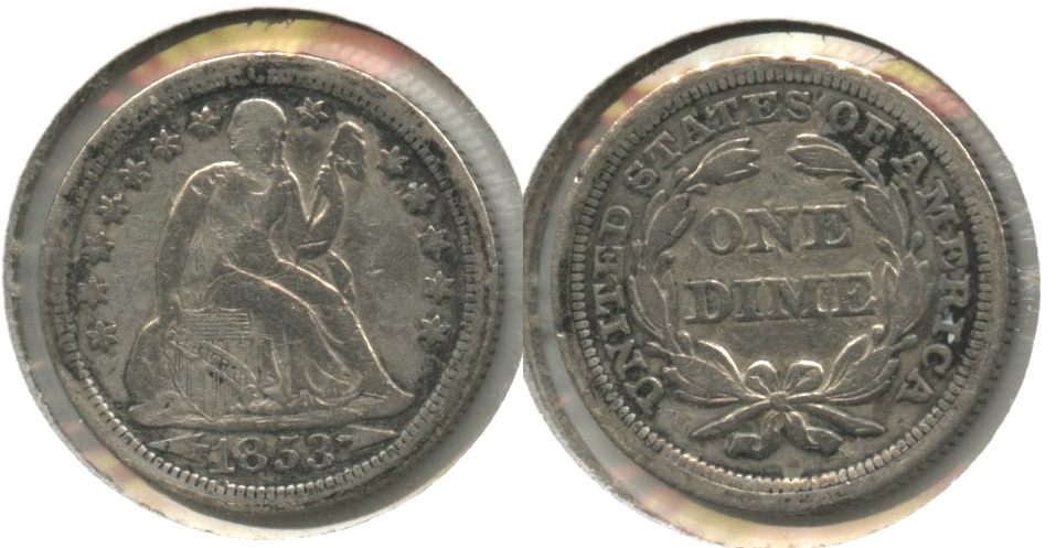 1853 Arrows Seated Liberty Dime VF-20 #g