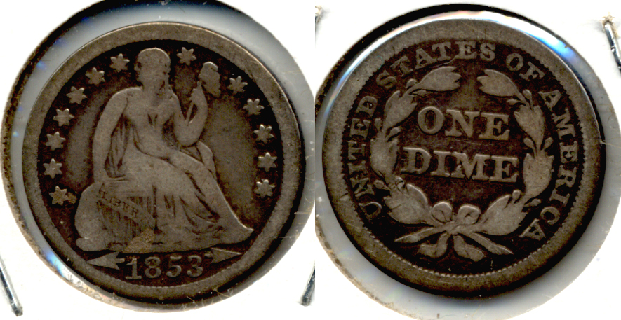 1853 Arrows Seated Liberty Dime VG-8