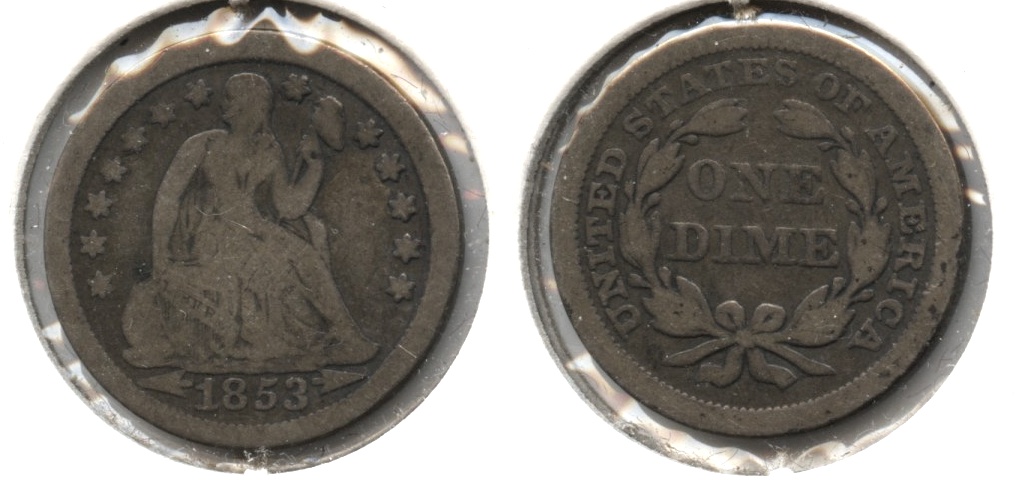 1853 Arrows Seated Liberty Dime VG-8 d