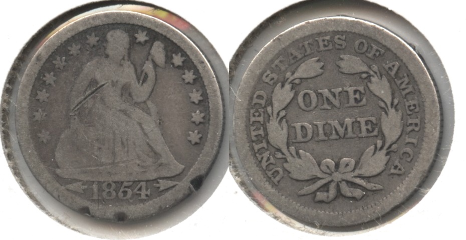 1854 Seated Liberty Dime Good-4 #c Obverse Scratch